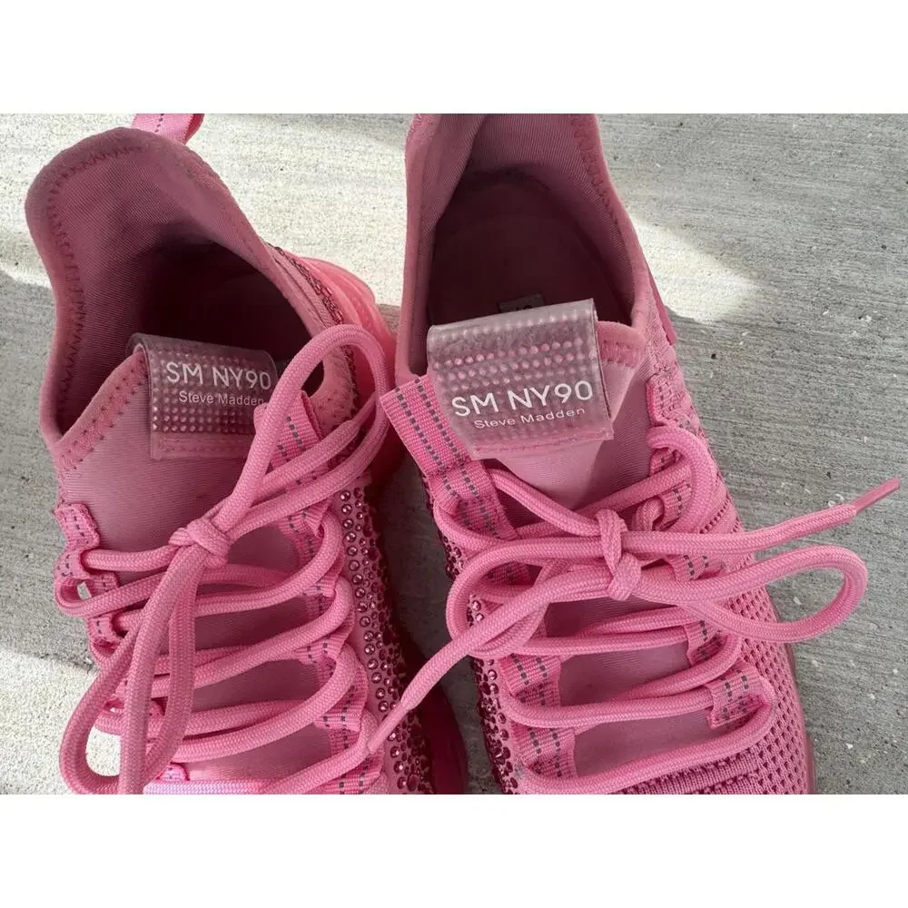 Steve Madden Maxima Pink Rhinestone Sneakers Women’s 7M SM NY90‎ Chunky Sole...